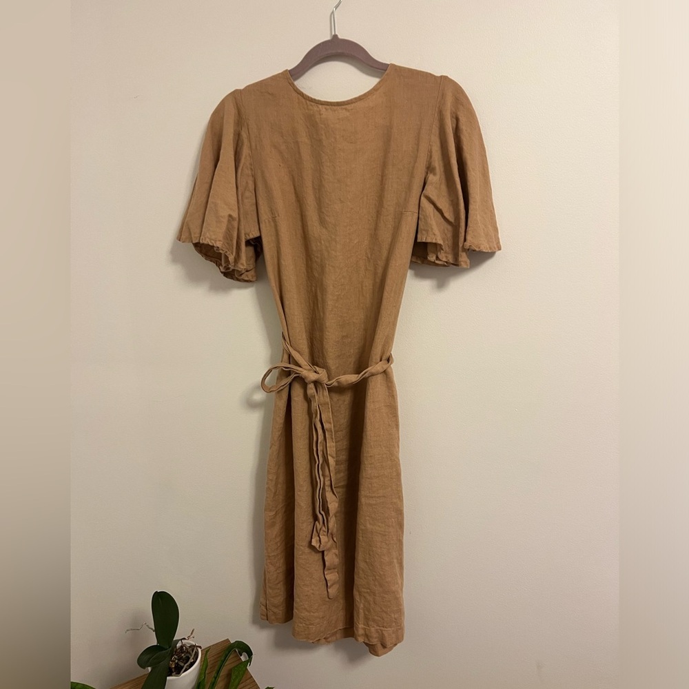 Linenfox apricot flutter sleeve tie dress